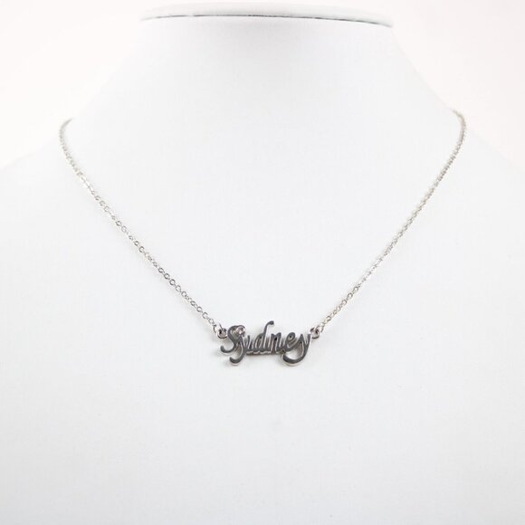 SYDNEY Name Silvertone Rhinestone 14.5" w 4.5" Multi Ring Ext Necklace - Picture 4 of 12